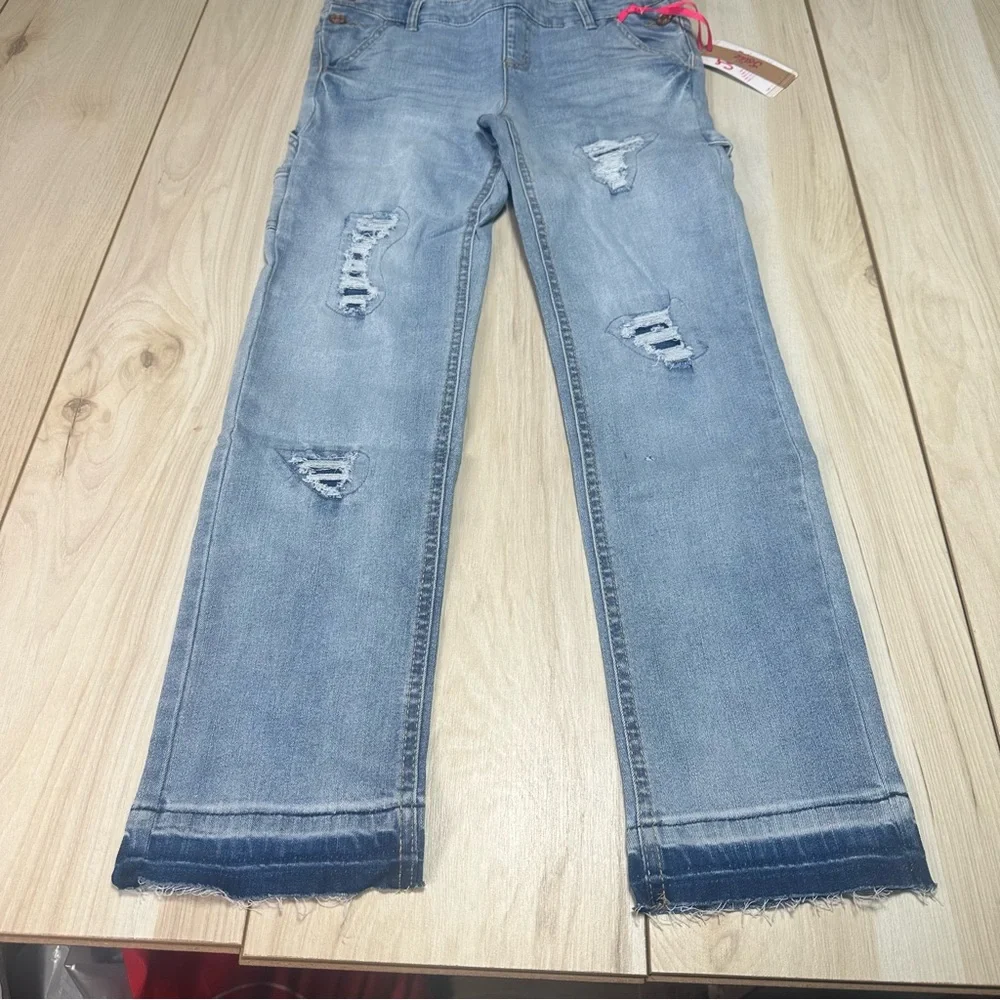 NEW GIRLS JUSTICE distressed Denim Jean Overalls‎ SIZE 14 SLIM
